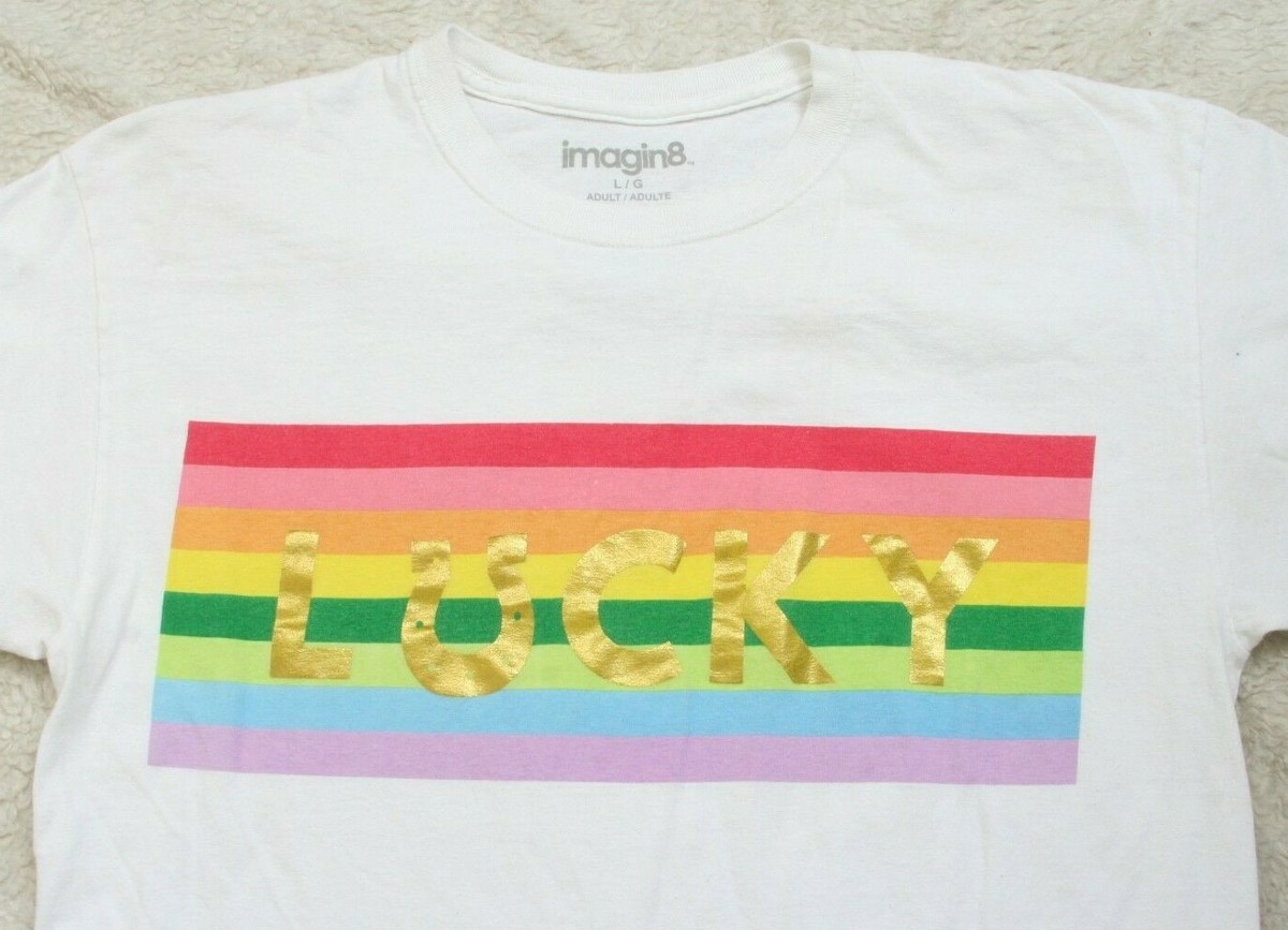 Large Imagn8 Lucky Rainbow Graphic White Cotton Short Sleeve T