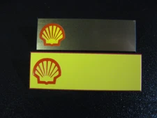 (2) SHELL GAS STATION employee uniform Name badges Tags GOLD!
