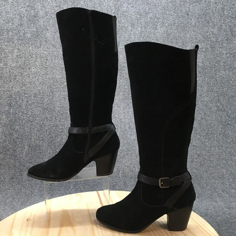 Crown Vintage Boots Womens 10 M Azteca Tall Knee High Black Suede Heels Side Zip - Image 2 of 4
