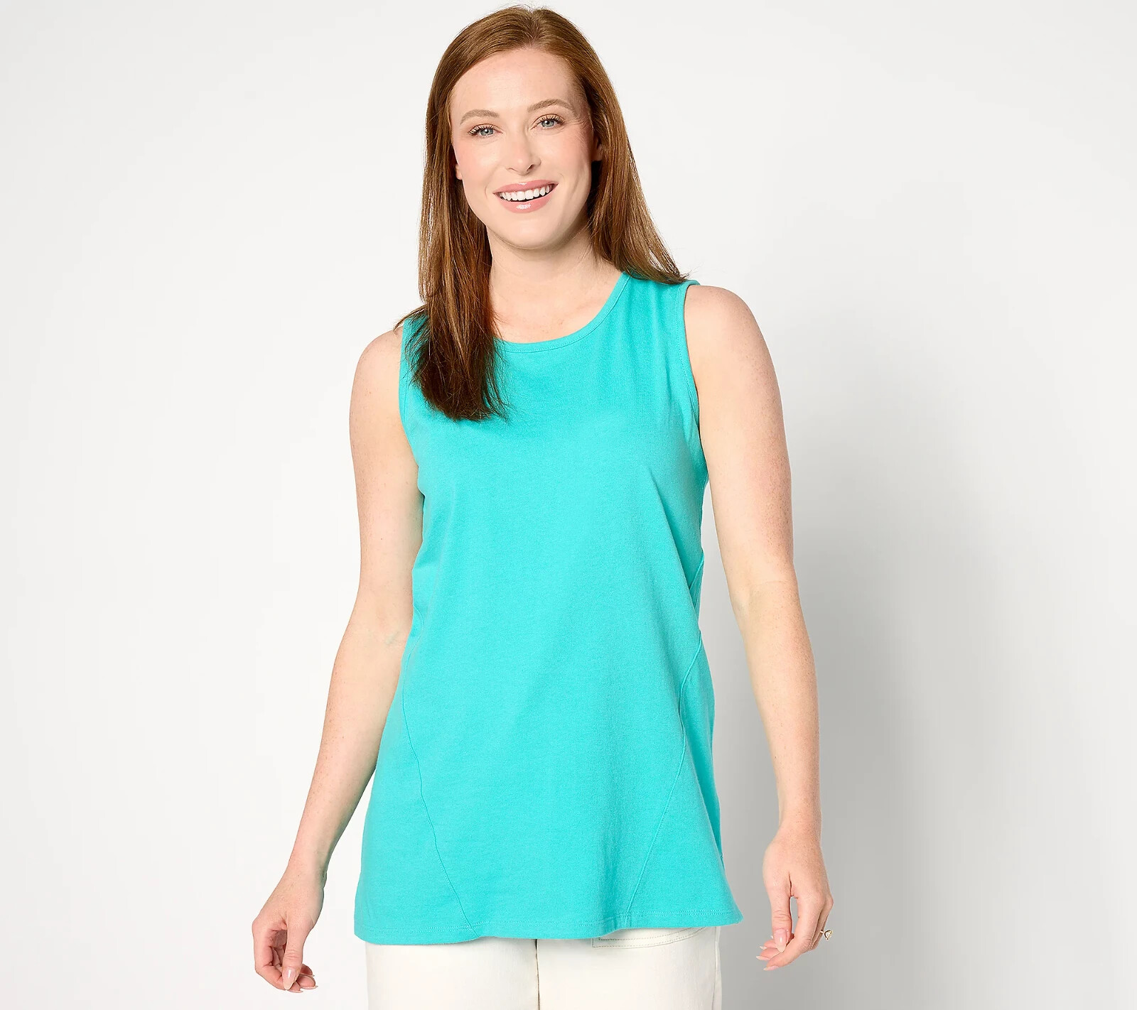 Denim & Co. Essentials True Cotton Jersey Tunic Tank-Bright Aqua-Large-A633282