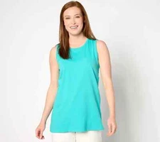 Denim & Co. Essentials True Cotton Jersey Tunic Tank-Bright Aqua-Large-A633282