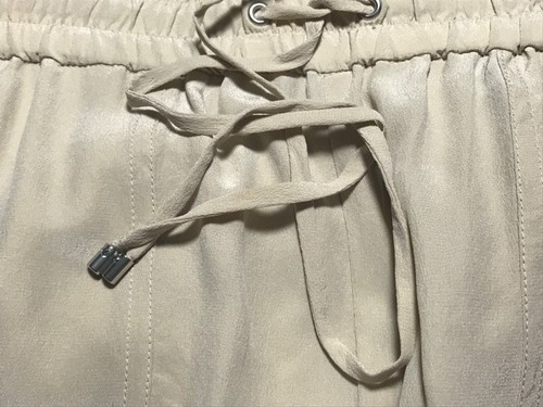 Theory Silk Jogger Pants size 10 Tan Drawstring Elasticized waist ankle - Picture 13 of 13
