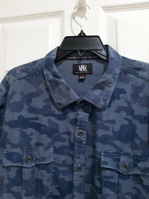 Rock Republic 2XL Men's Blue Camo Pattern Long Sleeve Button