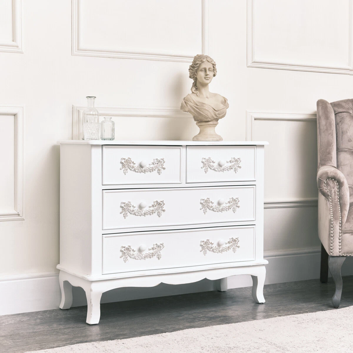 White storage chest of clearance drawers