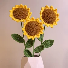 Knitted Crochet Sunflower Flower, Handwoven Bouquet Simulation Flowers Girl Gift