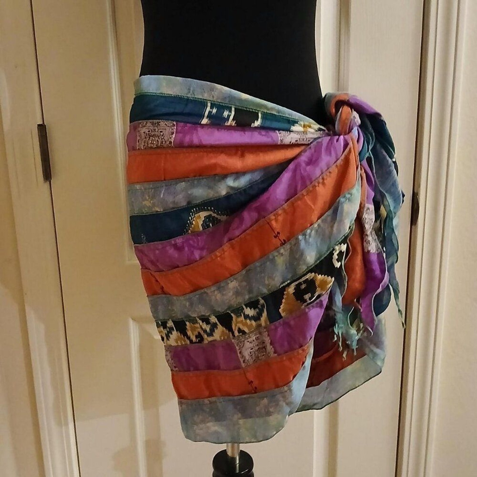 Wevez patchwork multicolor silk blend wrap skirt … - image 1