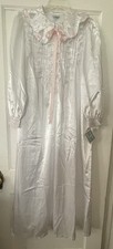 Vtg Gilligan O'Malley Nightgown Satin Long White Pink Embroidered Floral Lace