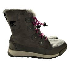 Sorel Whitney II Joan Boots Youth Kids Sz 4 Gray Lace Up Faux Fur Waterproof