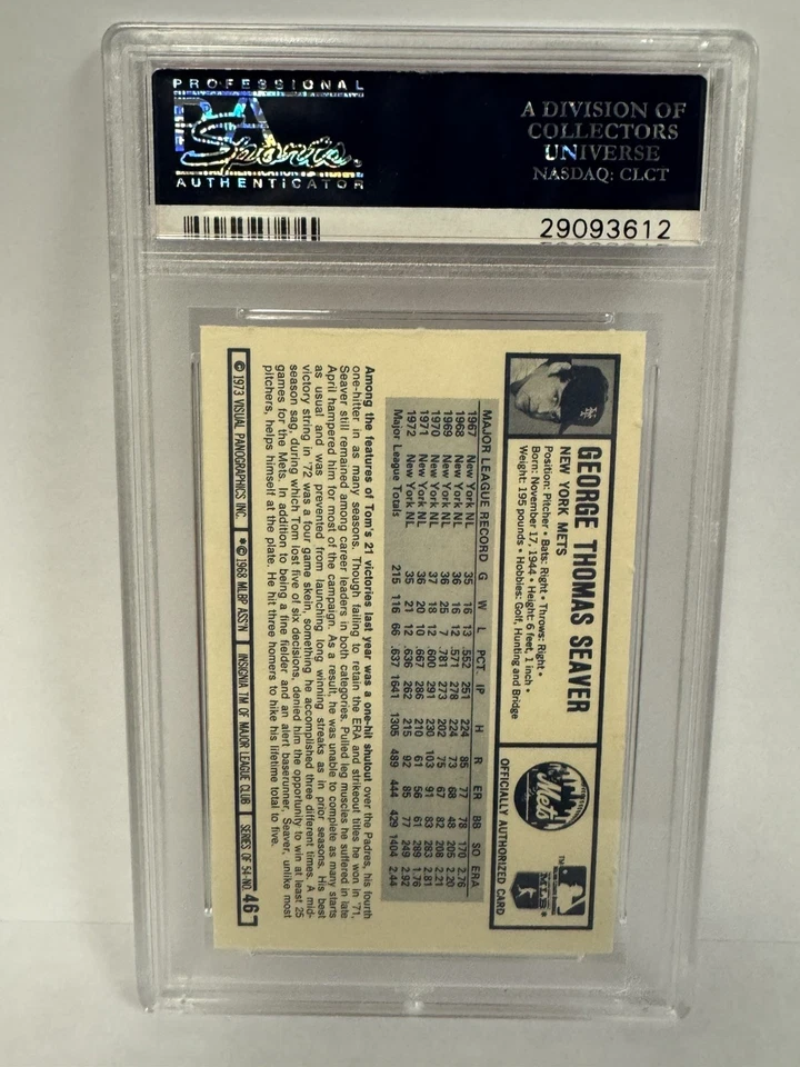 Kellogg's #46 1973 Tom Seaver Mets PSA 9 como nuevo calificado Kelloggs Foto 2 de 2