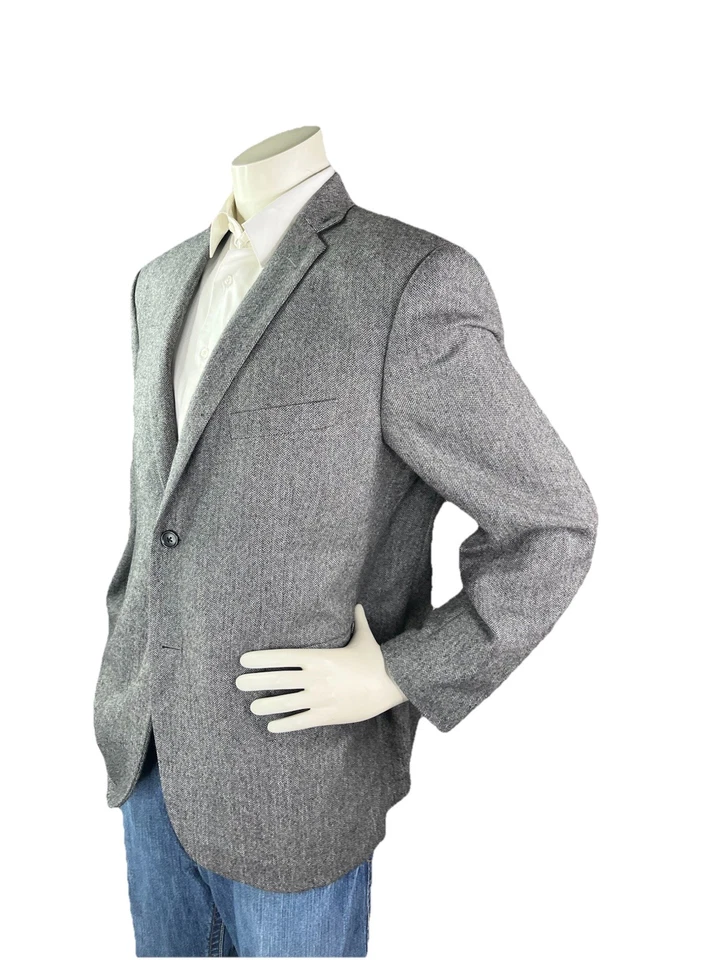 Adolfo мужской 44R твидовый серый шерсти блейзер куртка Sport пальто елочка ягненка шерсти - Изображение 4 из 4