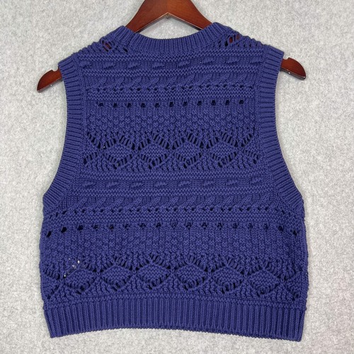 Madewell Navy Blue Open Crochet Knit Sweater Vest Size Medium - Picture 5 of 8
