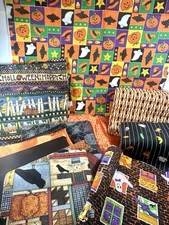 Vintage Halloween Fabric Over 3lb Lot. Sizes Are In Pictures Cranston Oakhurst