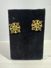 Julie Voss 24k Gold Plated Faceted Green Stud Faux Pearl Costume Stud Earrin