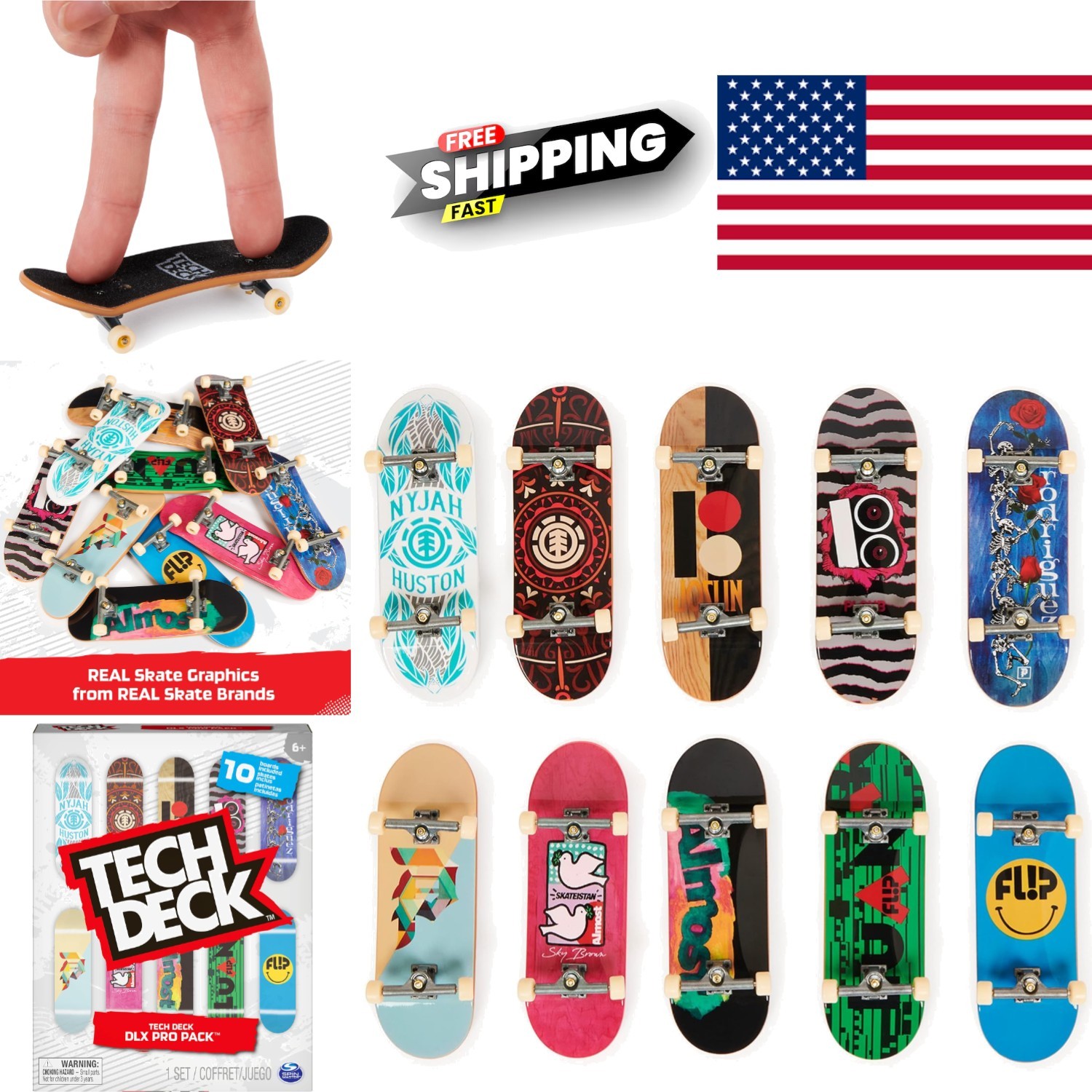 Skateboarding Fingerboards Set of 10 Lightweight Plastic Toy