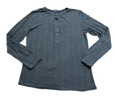 Posh Peanut Long Sleeve Pointelle Henley Top in Solid Blue