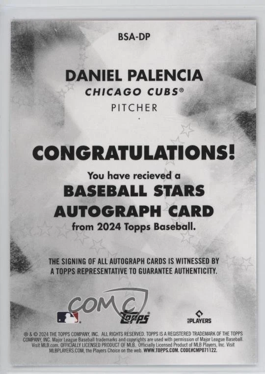 2024 Topps Series 1 Baseball Stars Auto Daniel Palencia #BSA-DP Rookie Auto RC - Image 2 of 2