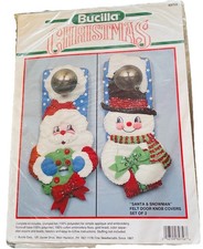 Vtg. Bucilla Felt Applique Kit Santa and Snowman Doorknob Covers 82756 Sealed