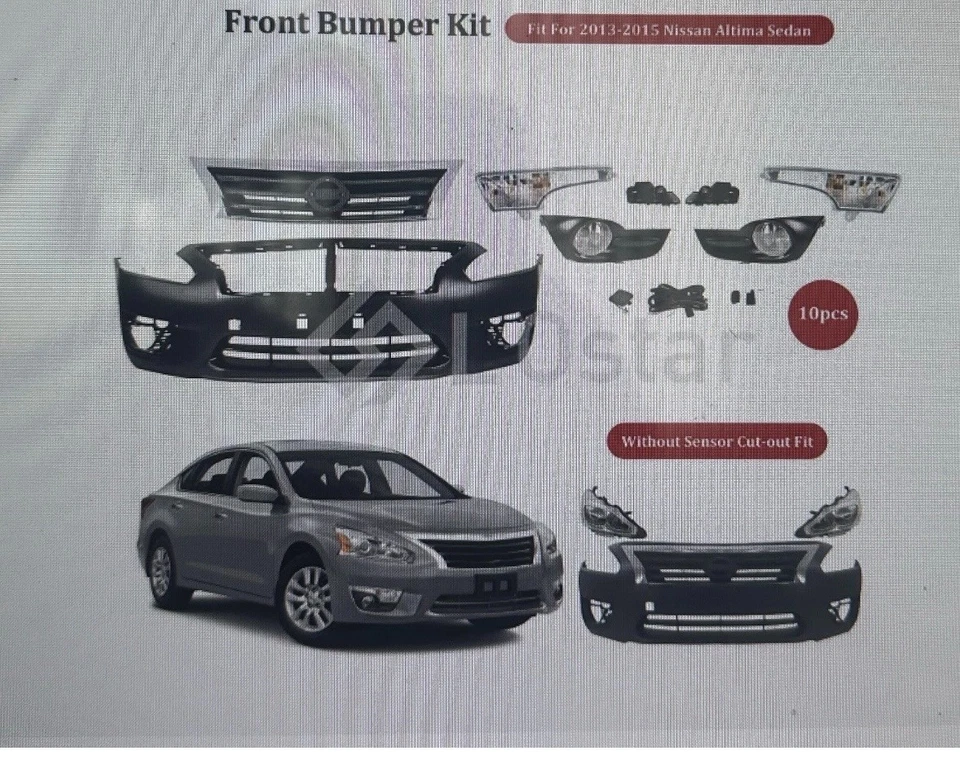 Cubierta completa del parachoques delantero y luz antiniebla para Nissan Altima 2013-2015 sedán Foto 3 de 3
