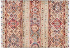 Tapis Afghan Ziegler Khorjin 80x120 Fait Main Beige Rayures Orient C