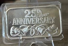 25TH ANNIVERSARY FINE SILVER ART BAR - ONE TROY OUNCE .999 FINE SILVER