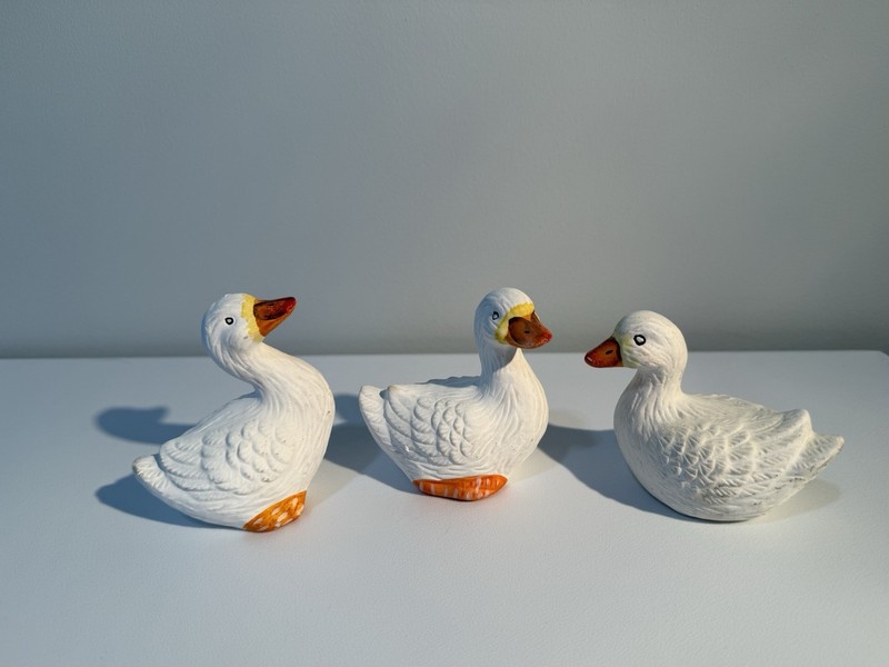 Set of 3 Vintage Ceramic Goose Figurines White Farmhouse Cottagecore DuckDecor