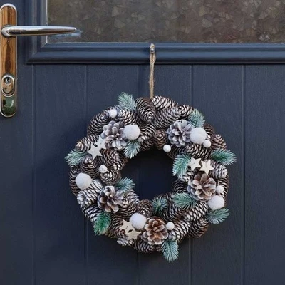 GARDEN MILE® Christmas Snow Effect Wreath Door Decoration Xmas Artificial Pine Outdoor 30cm