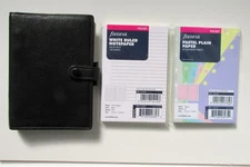 Vintage Filofax Pocket 4 ring four hole black kid leather 81x120 organiser rare