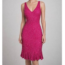Mac Duggal Couture 100% Silk Barbie Pink Sequin Gown 8 Formal Dress VTG