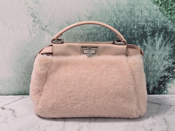 Fendi Peekaboo Shearling Leather Beige Top Handle Shoulder Bag