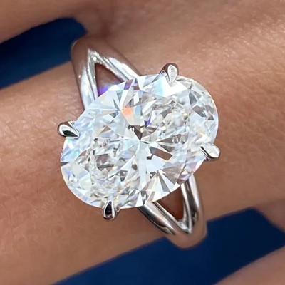 4.60Ct Oval-Cut VS1 Lab Grown Diamond Hidden Halo Wedding Ring 14K White Gold