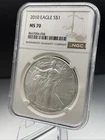 2010 American Silver Eagle Dollar $1 NGC MS70 Brown Label