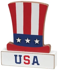 37657 wood uncle sam had with a stars and stripes deisgn with USA block base