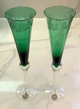 2 Lenox Home for the Holidays Green Emerald Toasting Champagne Flutes NIB