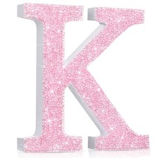 Pink Crystal Diamond Letter Wall Decor, Glitter Wooden Bling Letters with Scr...