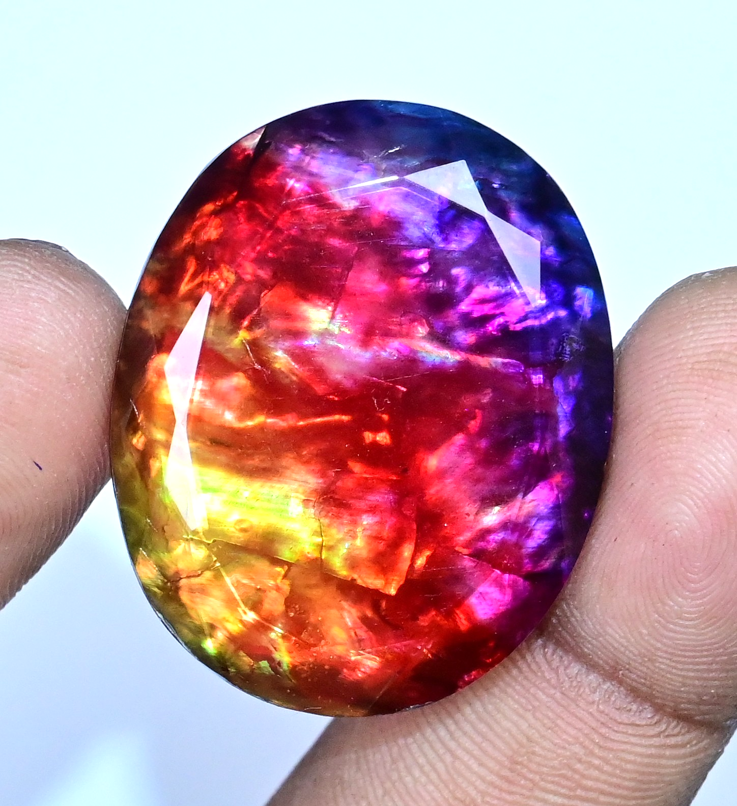 49.85 Ct Natural Opal Like Ammolite Organic Doublet Certified Oval Loose Gemston