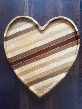 David Levy Heart-Shaped Striped Wood Cutting Board Brown Beige Dark Brown