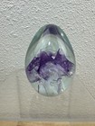 New ListingAbstract Art Glass Paperweight Purple & White Swirls w/ Bubbles Free Form Signed