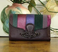 Coach Jade Soft Pebbled Leather Medium Envelope Wallet W/ Metallic Piecing