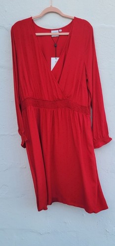 Junarose Vero Moda Womens Dress 16 Red Mini Wrap Long Sleeve V Neck Flowy NWT - Picture 12 of 12