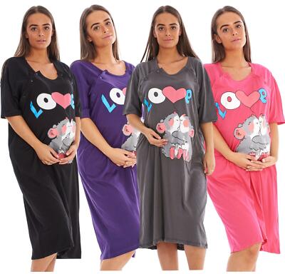 Maternity Nightdress LOVE Print Nursing Nightie Pregnancy Sleepwear Gift  UK