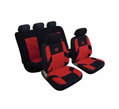 Car Seat Cover Set Precision Black / Red Microfiber Velour Fabric Cosmos 14406