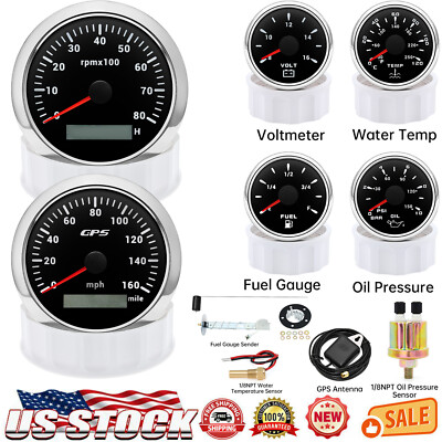 6 Gauge Set with Sensor 85mm GPS Speedometer 160MPH Tacho&Fuel/Oil/Temp/Volt US 