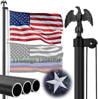 11 Gauge Heavy Duty Flag Pole - 25 FT Extra Thick Aluminum Flagpoles Kit for out