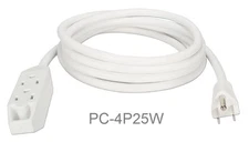 25ft 3-Outlet Power Extension Cord, 16AWG, NEMA 5-15P to 3 NEMA 5-15R, White