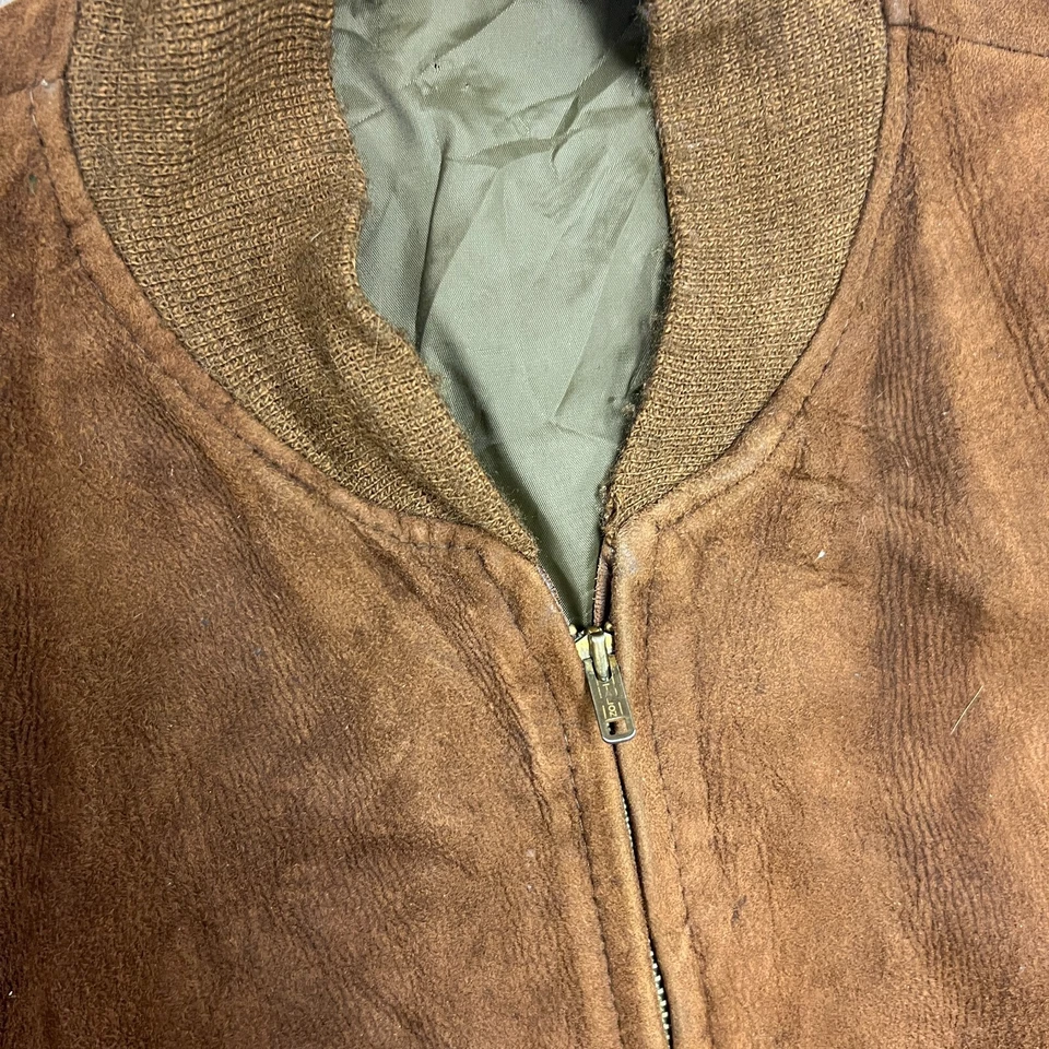 Vintage Suede Bomber Jacket Mens Medium Brown 1950s Zip Up USA - Image 3 of 4