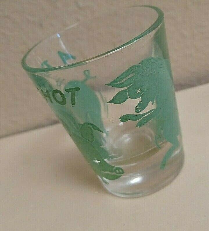 Vintage 1950s Hazel Atlas Green Pig Shot Glass A PIG Shot Jigger