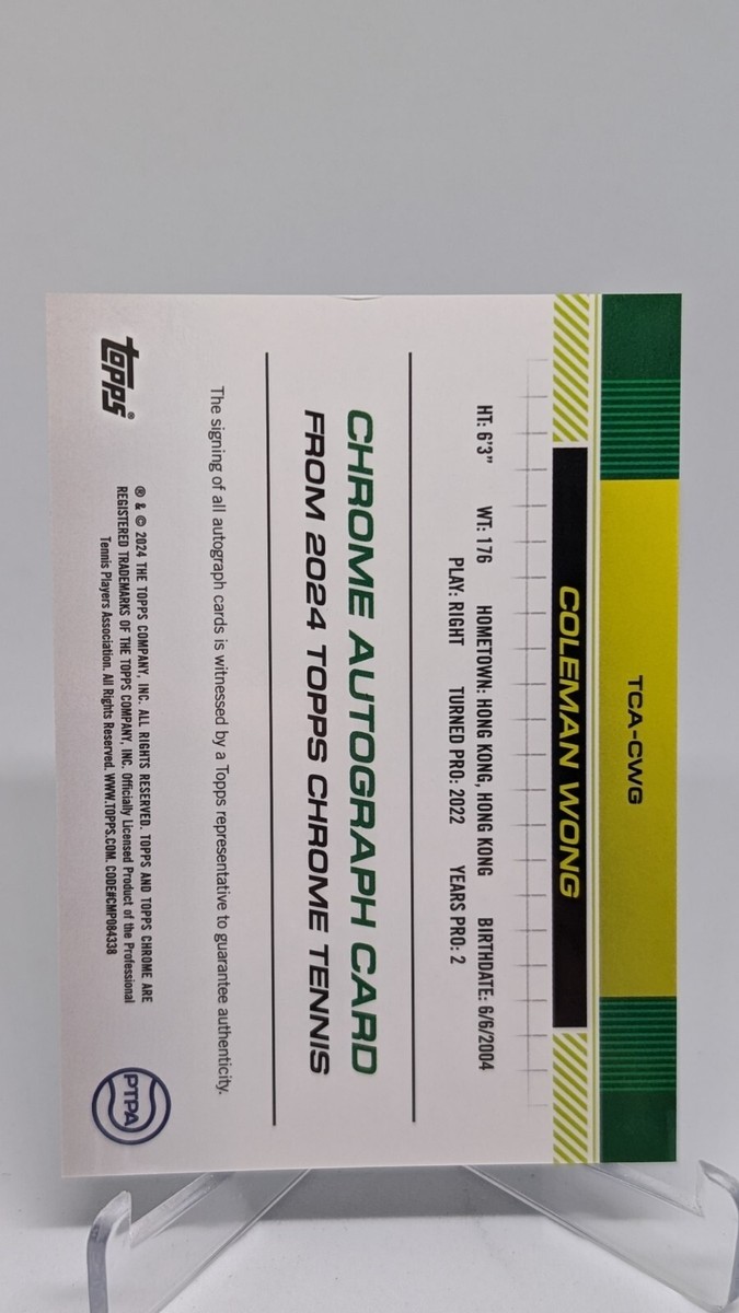 Coleman Wong 2024 Topps Chrome Tennis Sapphire AUTO Autograph ~65