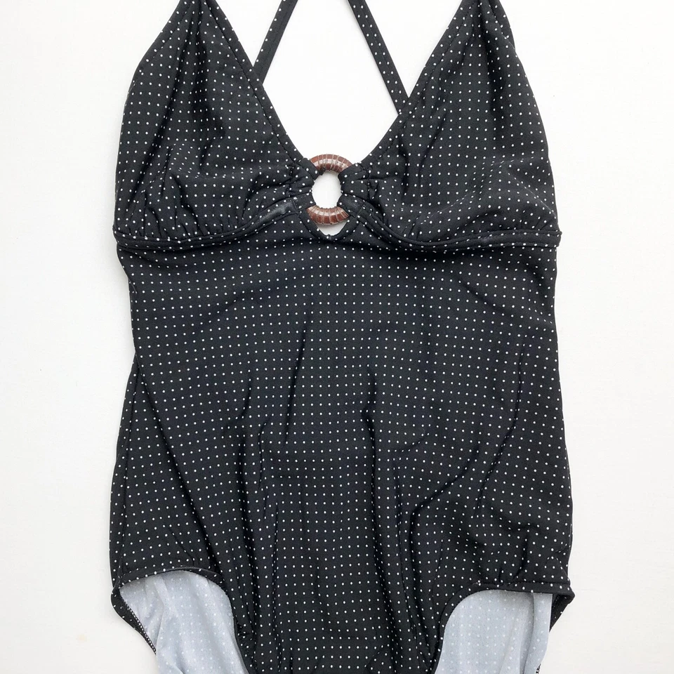 Traje de baño de una pieza vintage años 90 Y2K 2000 aro negro lunares espalda baja M L 10 Foto 4 de 4