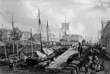 Les QUAIS de NANTES vus de l'ÎLE GLORIETTE - Gravure du 19e siècle