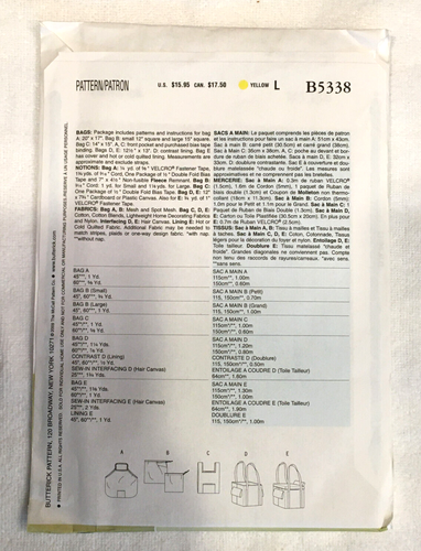 Butterick B5338 Reusable Grocery & Market Bags in 5 Styles UNCUT Vintage - Picture 3 of 7